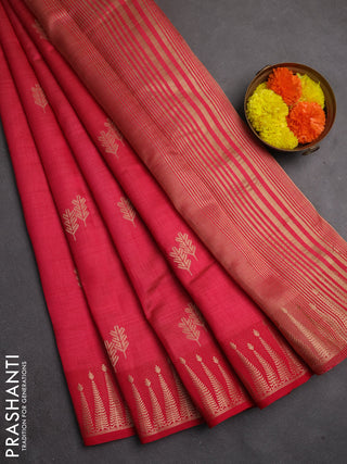 Semi raw silk saree pink with allover thread & zari woven buttas and zari woven border