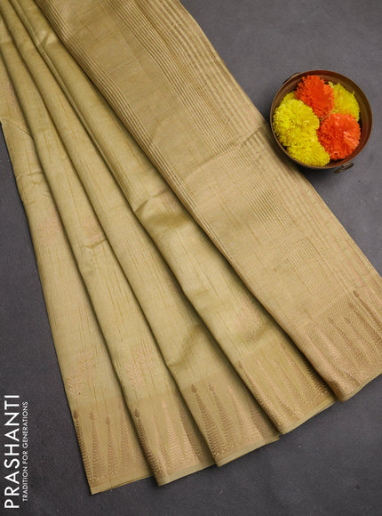 Semi raw silk saree beige with allover thread & zari woven buttas and zari woven border