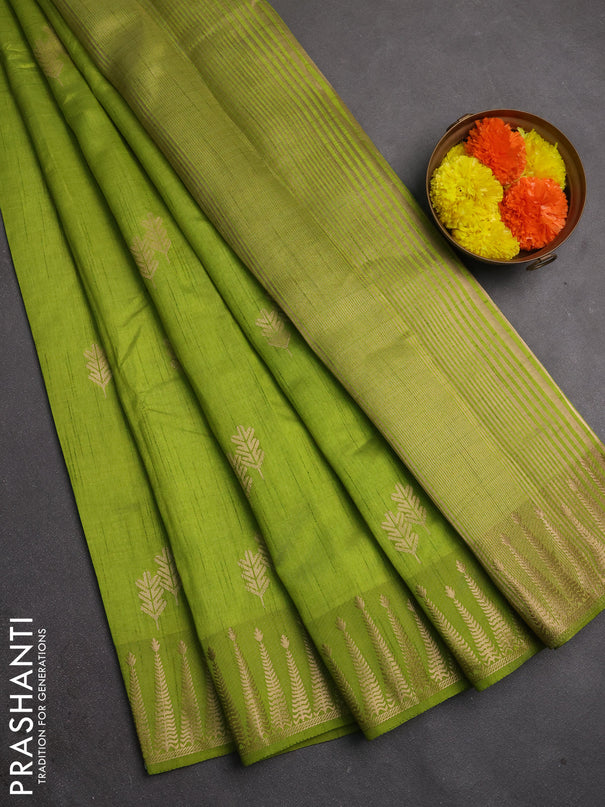 Semi raw silk saree light green with allover thread & zari woven buttas and zari woven border