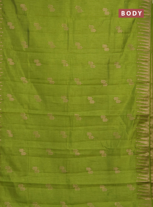 Semi raw silk saree light green with allover thread & zari woven buttas and zari woven border