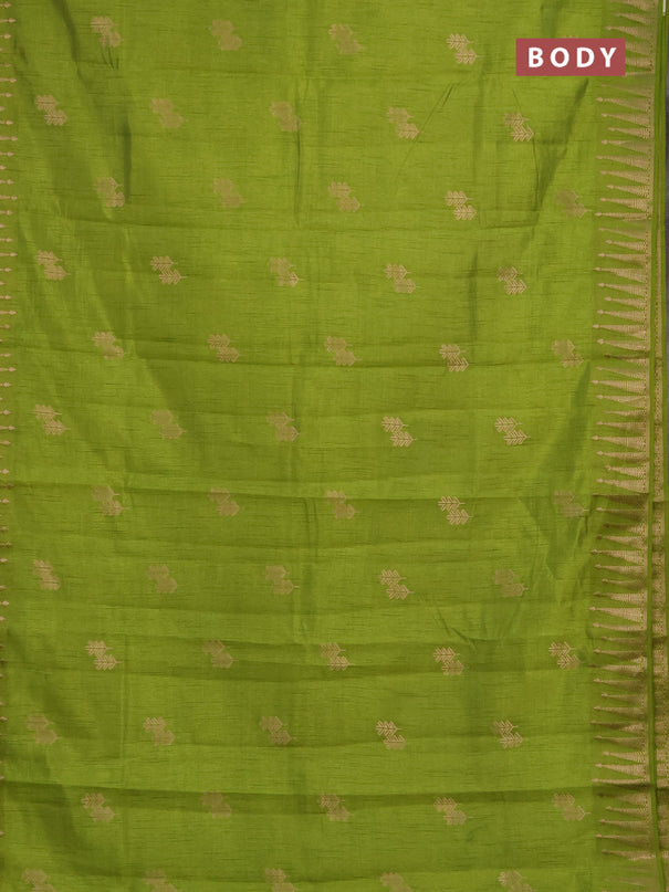 Semi raw silk saree light green with allover thread & zari woven buttas and zari woven border
