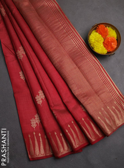 Semi raw silk saree maroon with allover thread & zari woven buttas and zari woven border