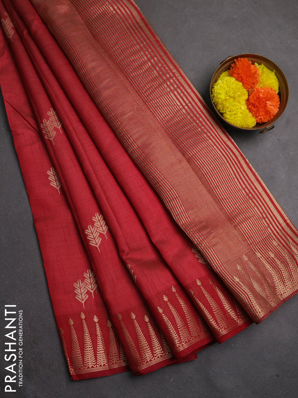 Semi raw silk saree maroon with allover thread & zari woven buttas and zari woven border
