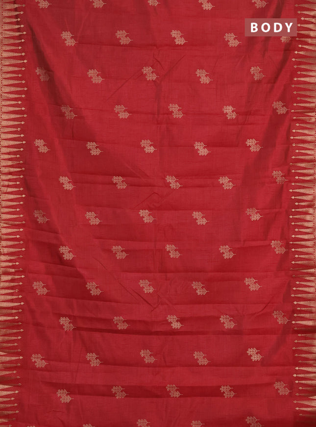 Semi raw silk saree maroon with allover thread & zari woven buttas and zari woven border