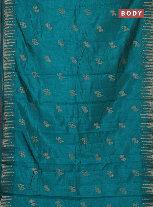 Semi raw silk saree teal green with allover thread & zari woven buttas and zari woven border