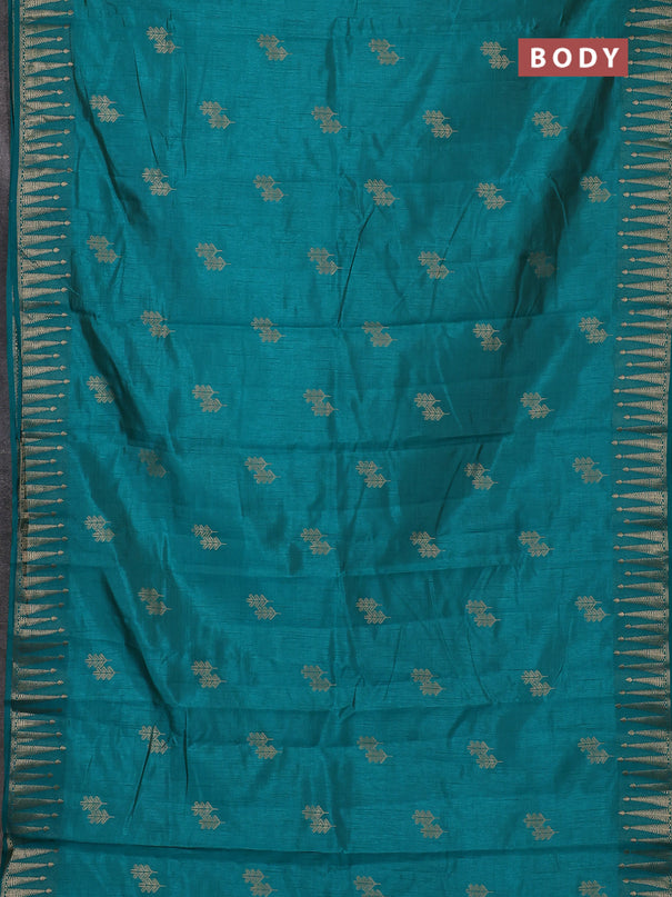 Semi raw silk saree teal green with allover thread & zari woven buttas and zari woven border