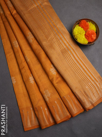 Semi raw silk saree mustard yellow with allover thread & zari woven buttas and zari woven border