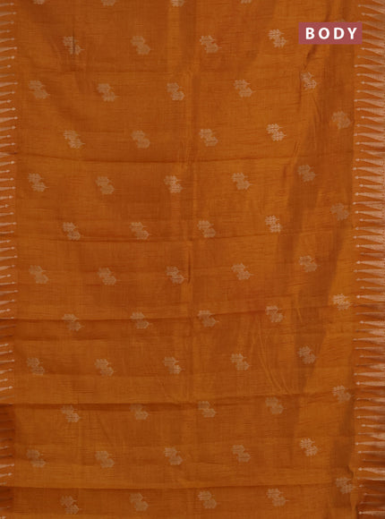 Semi raw silk saree mustard yellow with allover thread & zari woven buttas and zari woven border