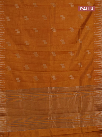 Semi raw silk saree mustard yellow with allover thread & zari woven buttas and zari woven border