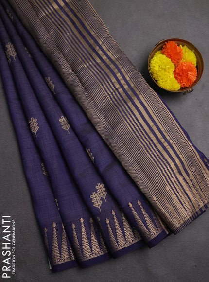 Semi raw silk saree navy blue with allover thread & zari woven buttas and zari woven border