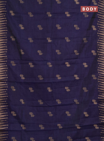 Semi raw silk saree navy blue with allover thread & zari woven buttas and zari woven border