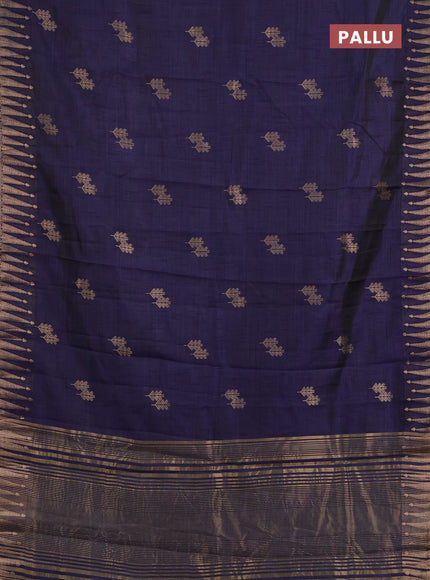 Semi raw silk saree navy blue with allover thread & zari woven buttas and zari woven border