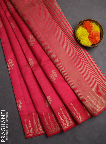 Semi raw silk saree pink with allover thread & zari woven buttas and zari woven border