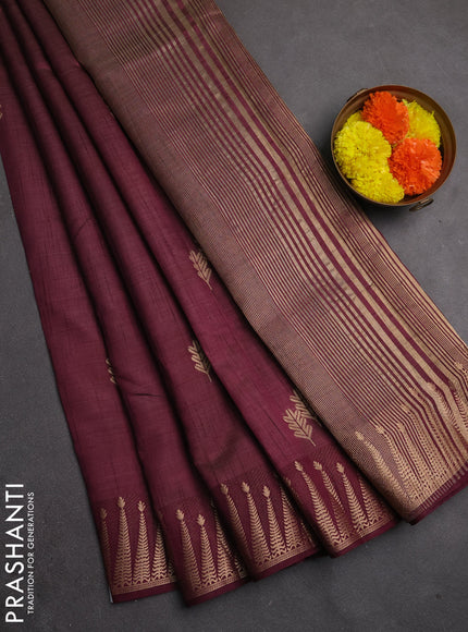 Semi raw silk saree deep purple with allover thread & zari woven buttas and zari woven border