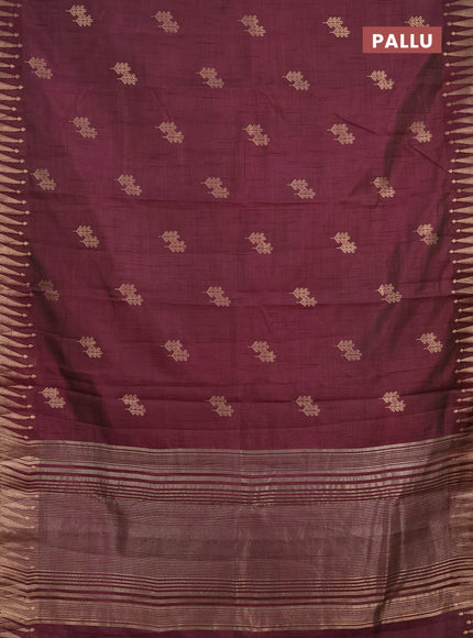Semi raw silk saree deep purple with allover thread & zari woven buttas and zari woven border