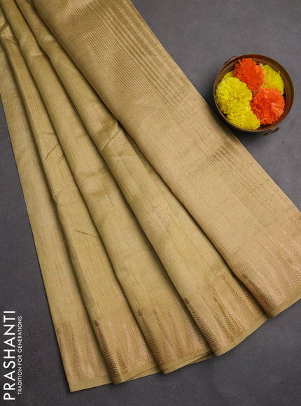 Semi raw silk saree beige with allover thread & zari woven buttas and zari woven border