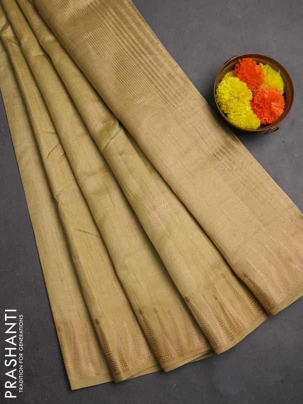Semi raw silk saree beige with allover thread & zari woven buttas and zari woven border