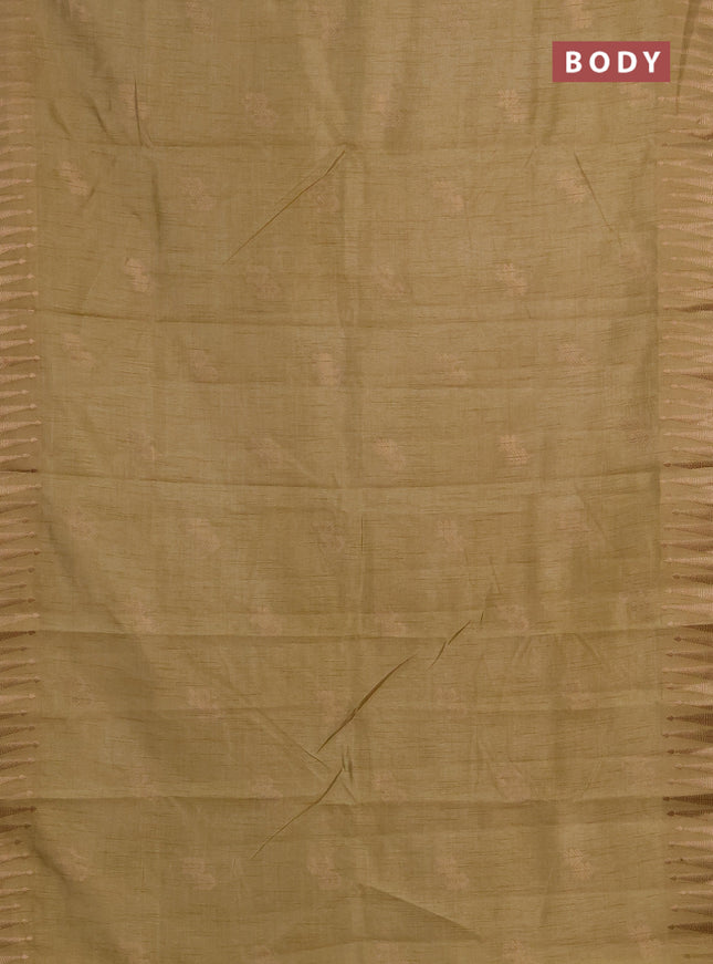 Semi raw silk saree beige with allover thread & zari woven buttas and zari woven border