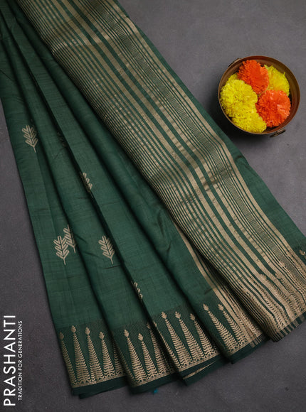 Semi raw silk saree bottle green with allover thread & zari woven buttas and zari woven border