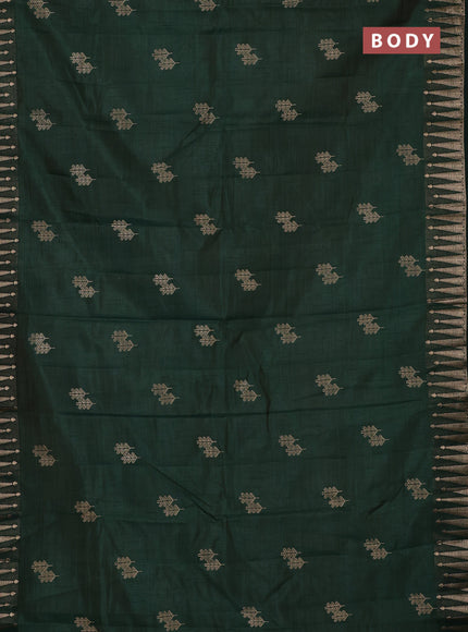 Semi raw silk saree bottle green with allover thread & zari woven buttas and zari woven border
