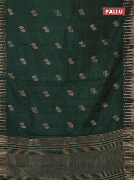 Semi raw silk saree bottle green with allover thread & zari woven buttas and zari woven border