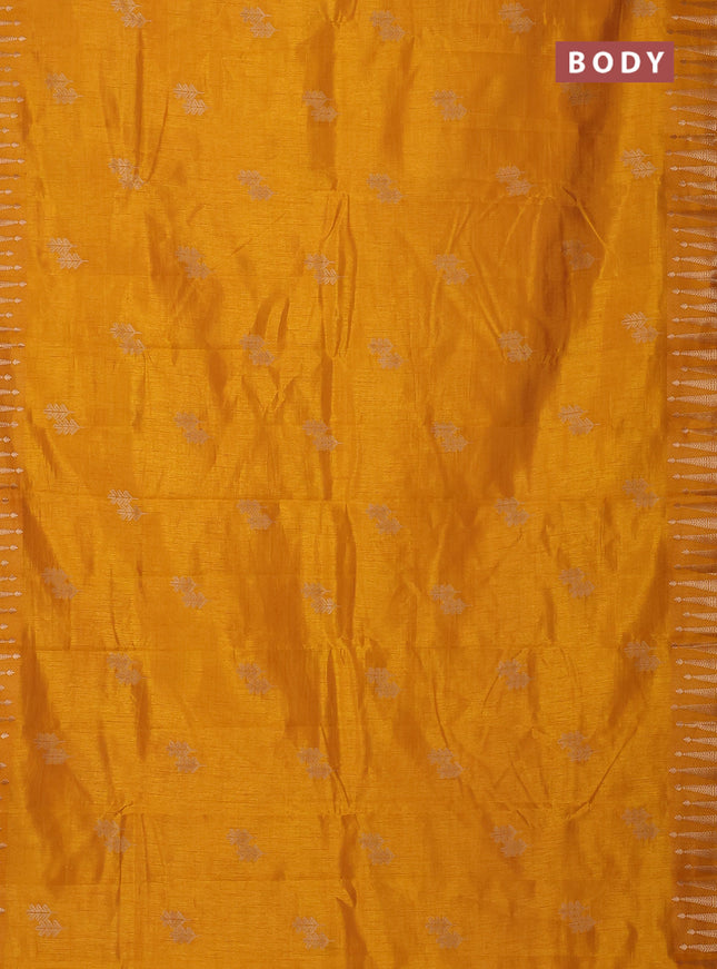 Semi raw silk saree mustard yellow with allover thread & zari woven buttas and zari woven border