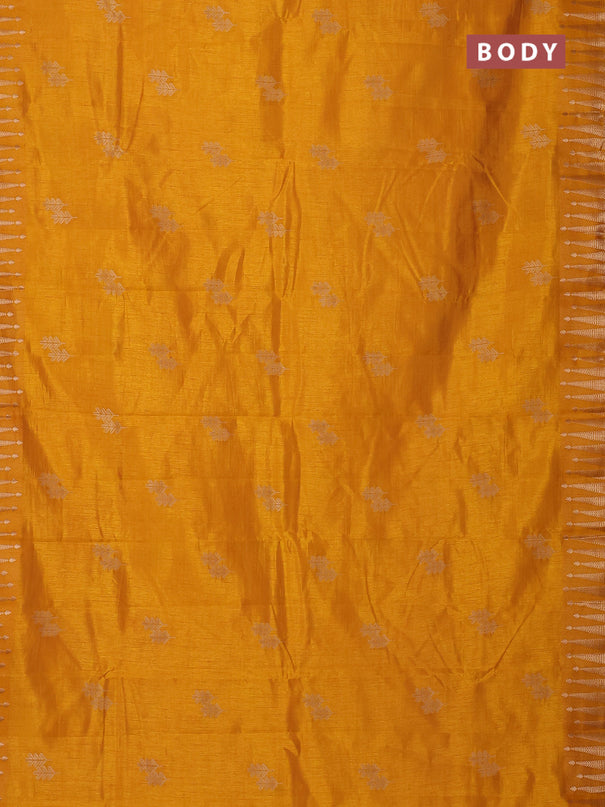 Semi raw silk saree mustard yellow with allover thread & zari woven buttas and zari woven border