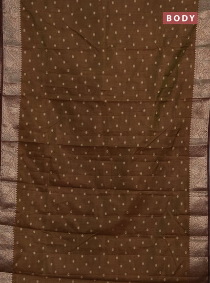Semi raw silk saree dual shade of green and coffee brown with allover thread & zari woven buttas and zari woven border