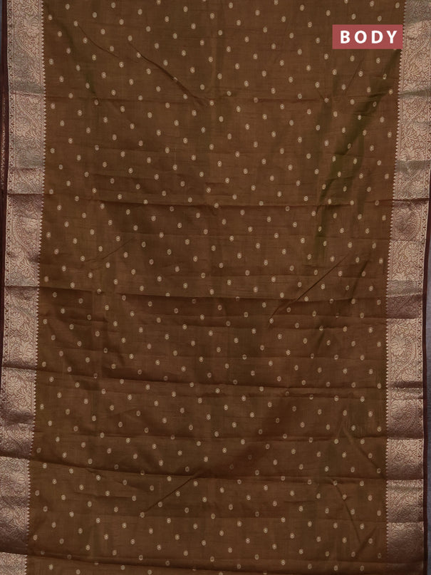 Semi raw silk saree dual shade of green and coffee brown with allover thread & zari woven buttas and zari woven border