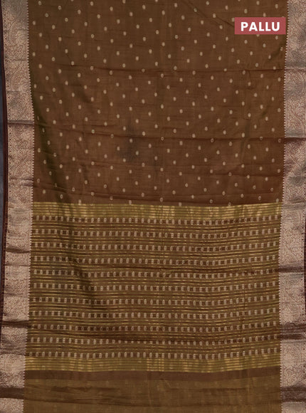 Semi raw silk saree dual shade of green and coffee brown with allover thread & zari woven buttas and zari woven border