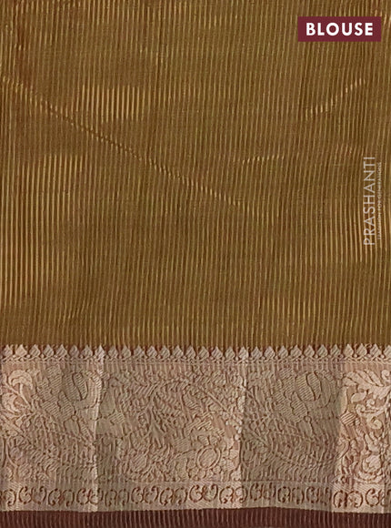 Semi raw silk saree dual shade of green and coffee brown with allover thread & zari woven buttas and zari woven border
