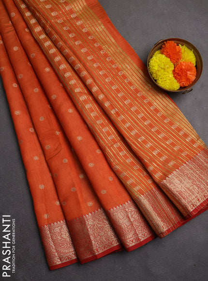 Semi raw silk saree orange with allover thread & zari woven buttas and zari woven border