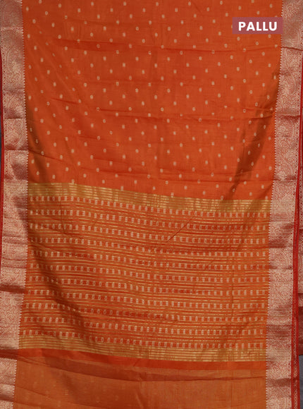 Semi raw silk saree orange with allover thread & zari woven buttas and zari woven border