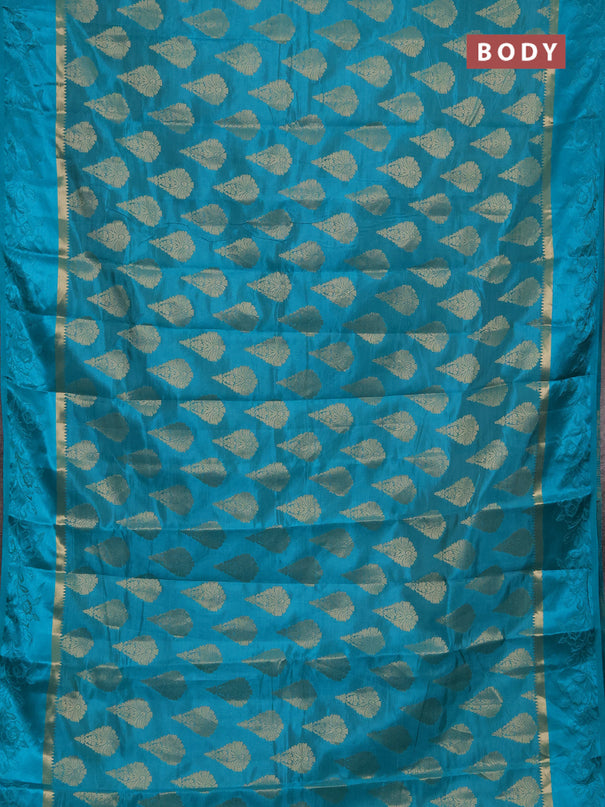 Semi raw silk saree teal green with allover thread & zari woven buttas and thread woven border
