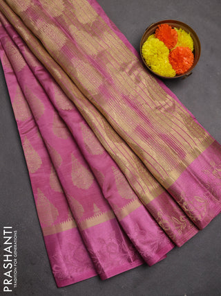 Semi raw silk saree mauve pink with allover thread & zari woven buttas and thread woven border