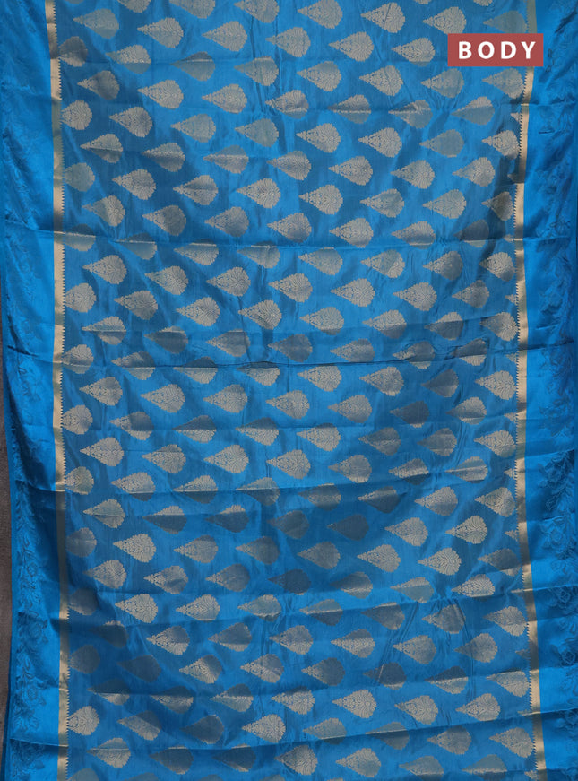 Semi raw silk saree cs blue with allover thread & zari woven buttas and thread woven border