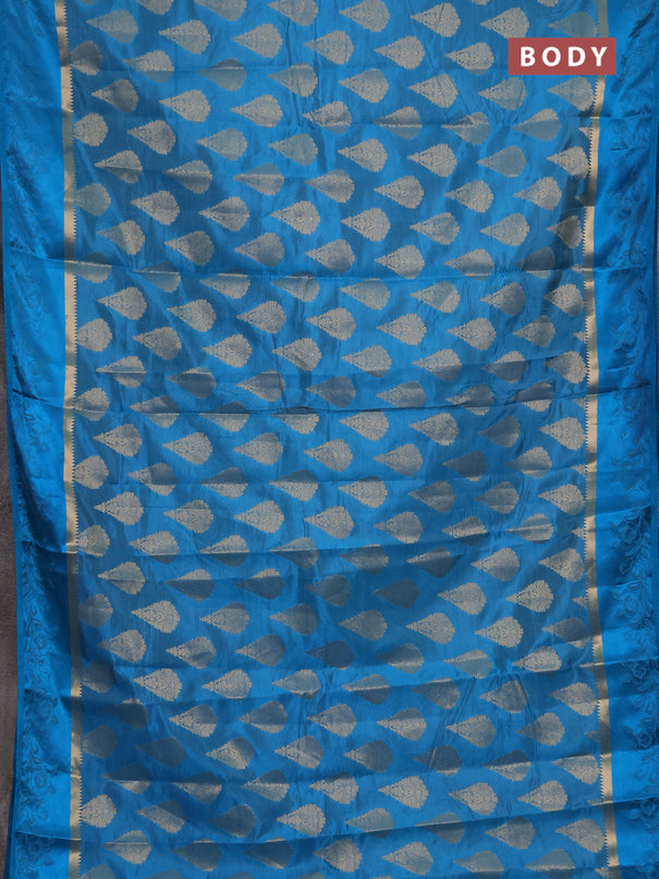 Semi raw silk saree cs blue with allover thread & zari woven buttas and thread woven border