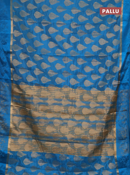 Semi raw silk saree cs blue with allover thread & zari woven buttas and thread woven border