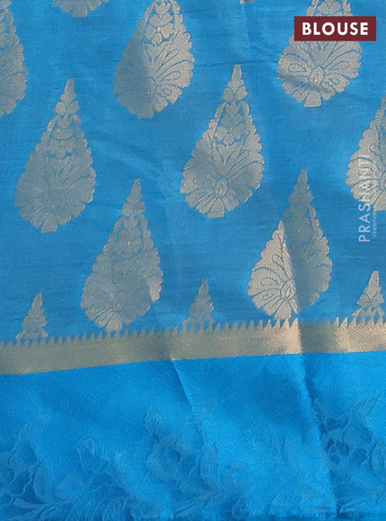 Semi raw silk saree cs blue with allover thread & zari woven buttas and thread woven border