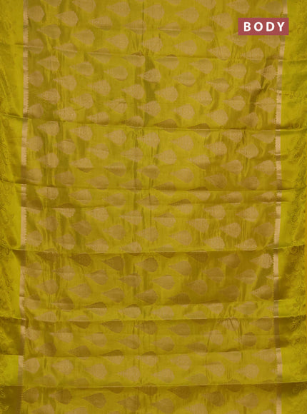 Semi raw silk saree lime yellow with allover thread & zari woven buttas and thread woven border