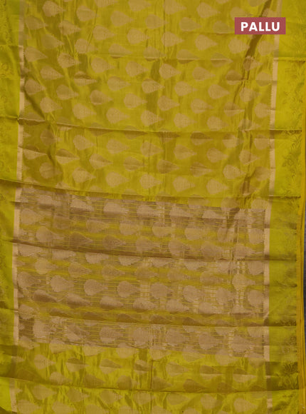 Semi raw silk saree lime yellow with allover thread & zari woven buttas and thread woven border