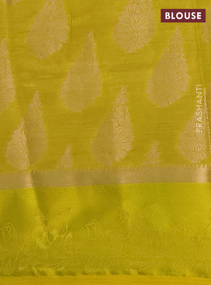 Semi raw silk saree lime yellow with allover thread & zari woven buttas and thread woven border