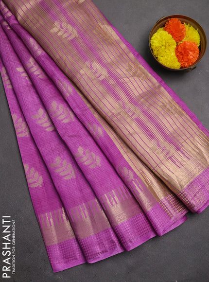 Semi raw silk saree lavender with allover thread & zari woven buttas and temple zari woven border