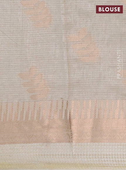 Semi raw silk saree cream with allover thread & zari woven buttas and temple zari woven border