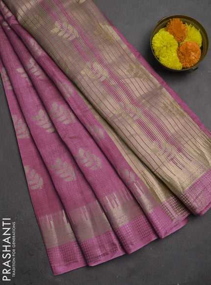 Semi raw silk saree mauve pink with allover thread & zari woven buttas and temple zari woven border