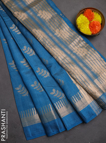 Semi raw silk saree peacock blue with allover thread & zari woven buttas and temple zari woven border