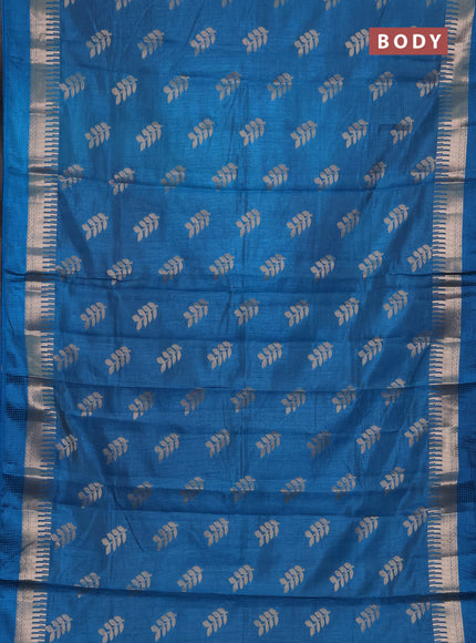 Semi raw silk saree peacock blue with allover thread & zari woven buttas and temple zari woven border