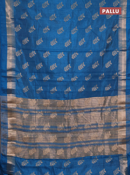Semi raw silk saree peacock blue with allover thread & zari woven buttas and temple zari woven border