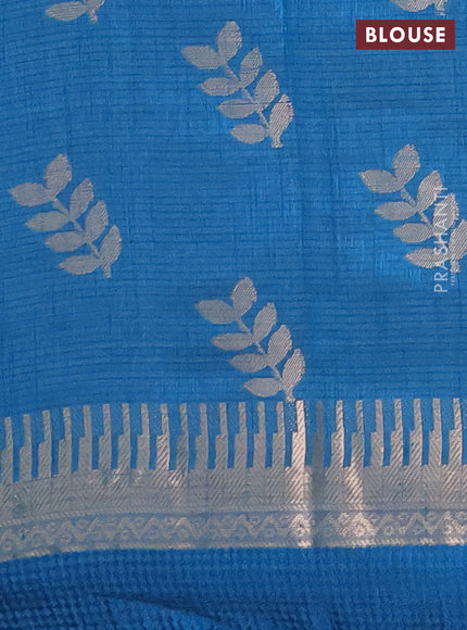 Semi raw silk saree peacock blue with allover thread & zari woven buttas and temple zari woven border