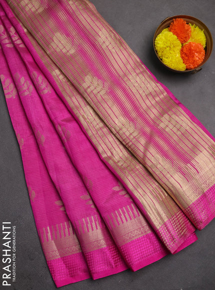 Semi raw silk saree pink with allover thread & zari woven buttas and temple zari woven border